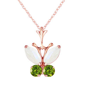 14K. GOLD BUTTERFLY NECKLACE WITH OPALS & PERIDOTS (Rose Gold)